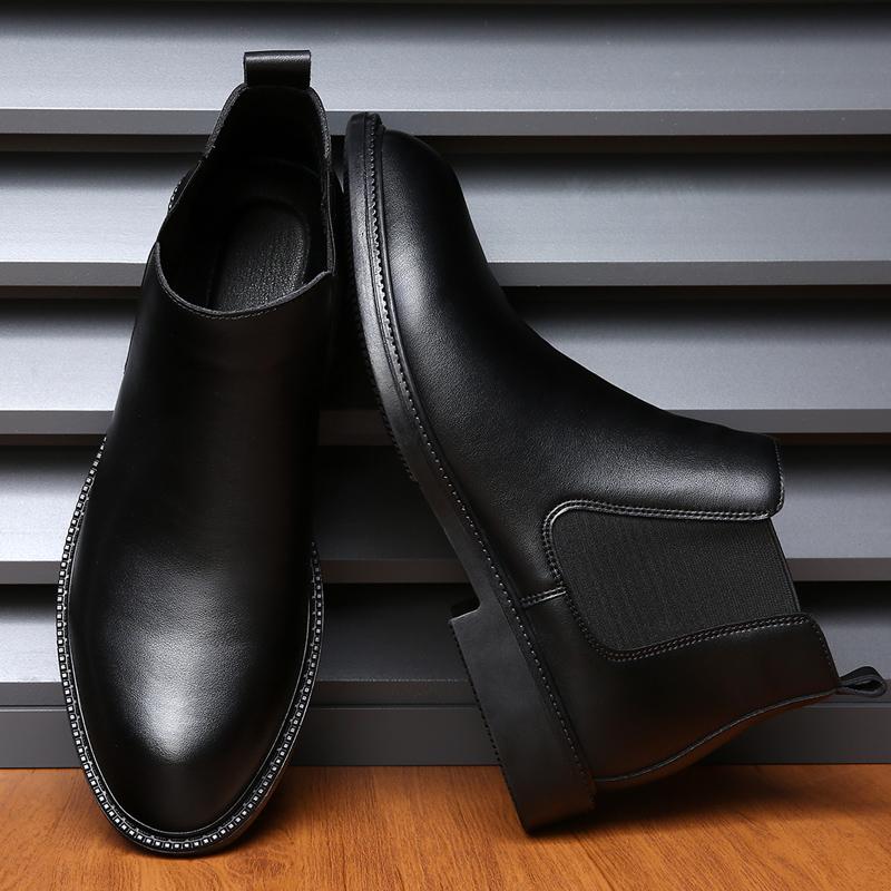 New Fashion Trends Men's Chelsea Boots Genuine Leather Ankle Boots Slip-on Man Business Shoes Elegantes Male High Top Footwear