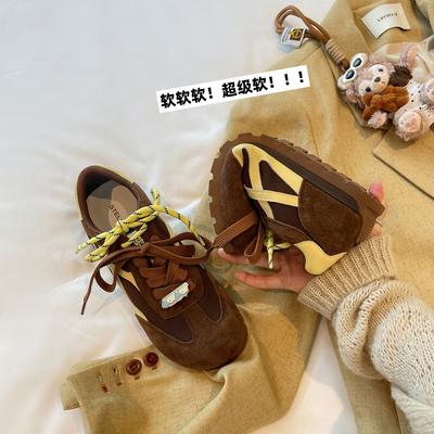 Чжан Цзинъи имеет те же ретро-коричневые немецкие тренировочные туфли для женщин на осень 2025 года, новые, контрастного цвета, повседневные, универсальные, спортивные туфли «Форрест Гамп».