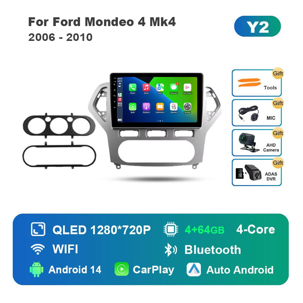 Автомагнитола с интеллектуальной системой Android 14, мультимедийный плеер для Ford Mondeo 4 Mk4 2006 - 2010, сенсорный экран, 4G, WiFi, BT, GPS, Navi