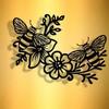 Black Iron Art Bees With Plants Minimalist Metal Wall Art - Modern Home Decor For Bedroom, Living Room, Or Bathroom.