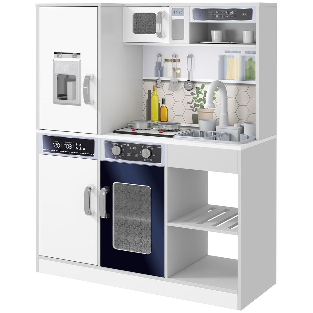 Pretend Play Toy Kitchen, Kids Kitchen Playset w/ Sounds, Lights, Running Water, Coffee Maker, Refrigerator