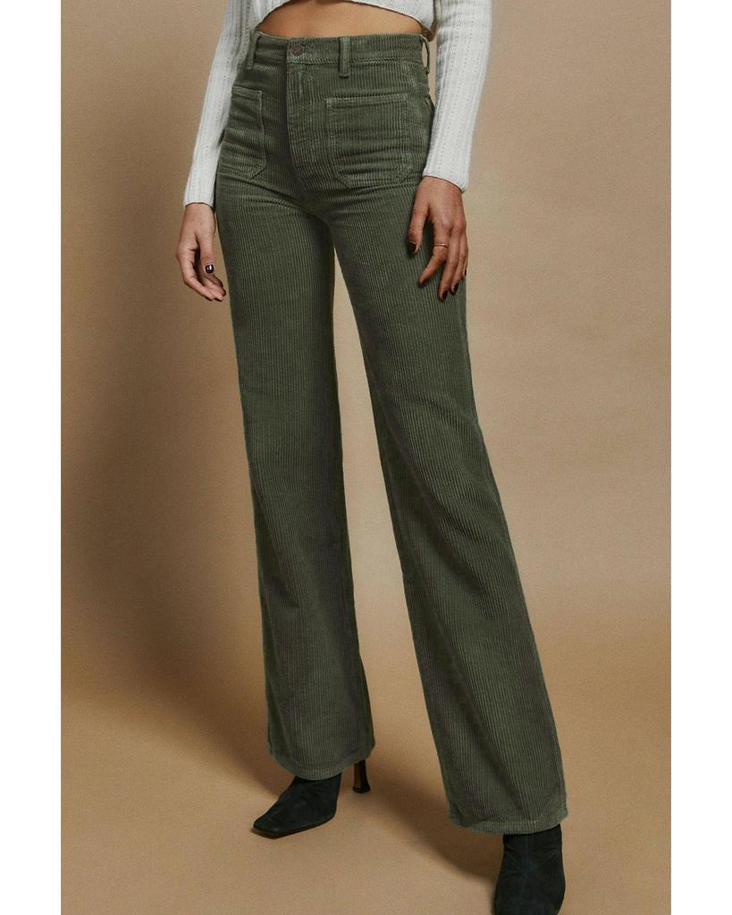 Azura Exchange Green High Waist Square Pockets Corduroy Pants