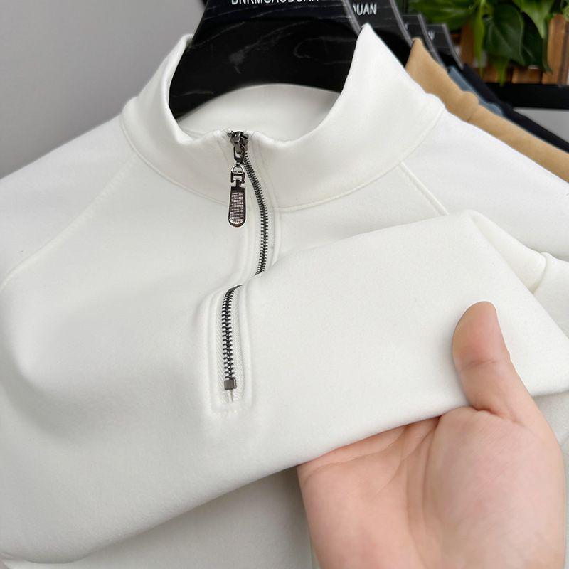 Мужской осенне-зимний вельветовый свитшот с длинным рукавом и молнией до середины груди - однотонный, теплый, универсальный топ