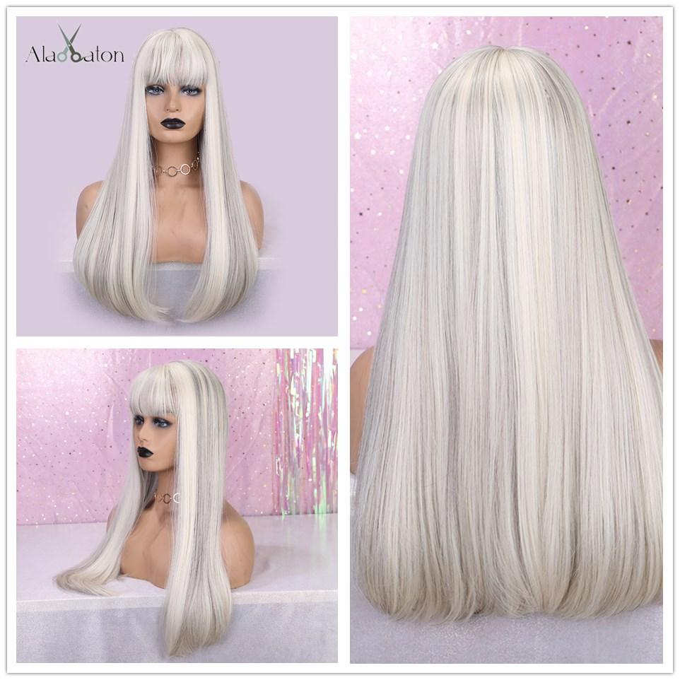 ALAN EATON Синтетические волосы, длинные прямые, зеленые, белые, дутые блондинки, Ombre, парики с полной головой, женские высокотемпературные волокна с челкой