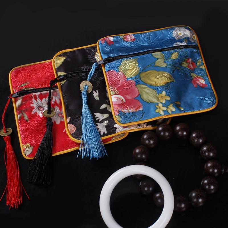 New Chinese Square Zipper Jewelry Brocade Bag