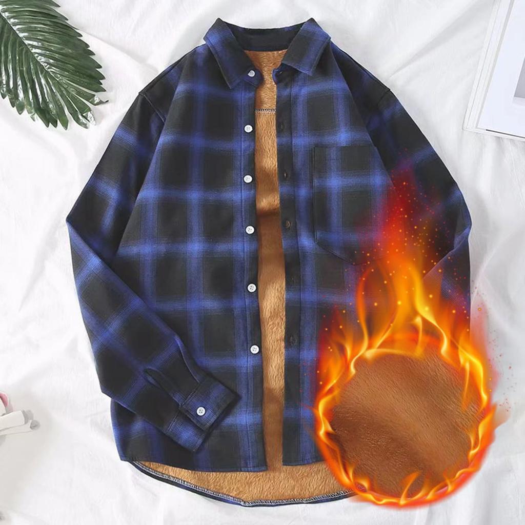 Women's Warm Plaid Shirt Autumn And Winter Long Sleeve Buttons Up Jacket Soft Lined Flannel Coat With Pockets