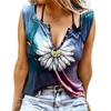 Women Tanks Sexy V Neck Sleeveless Summer Tops Vest 3D Print Blue Daisy Tops