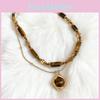 Tiger Eye Stone Layered Necklace With Stainless Steel Pendant Geometric Style For Daily Use