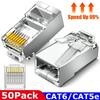 50/100 шт. Разъем RJ45 Cat6 Cat5e экранированный, модульный штекер, сетевые штекеры для кабеля, позолоченный, адаптер для кабеля Ethernet, аппаратное обеспечение для ПК