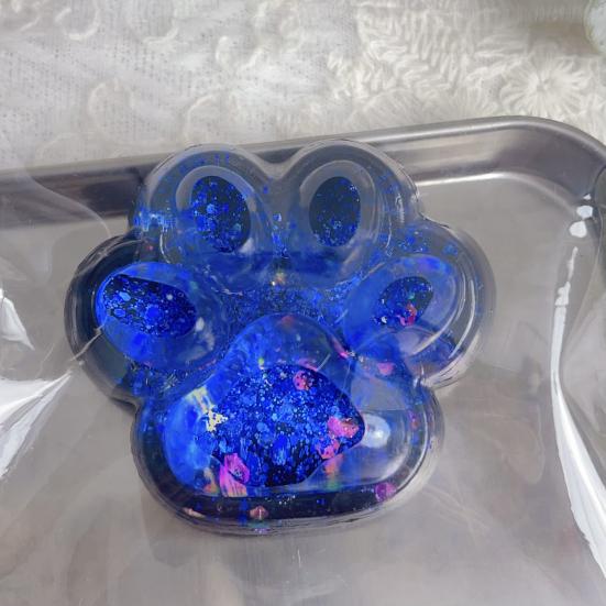 Clear Cat Paw Squeeze Toy Anxiety Stress Relief Glitter Kitten Paw Pinch Sensory Toy Kids Teens Adults Soft Stress Ball Animal Paw Fidget Toy