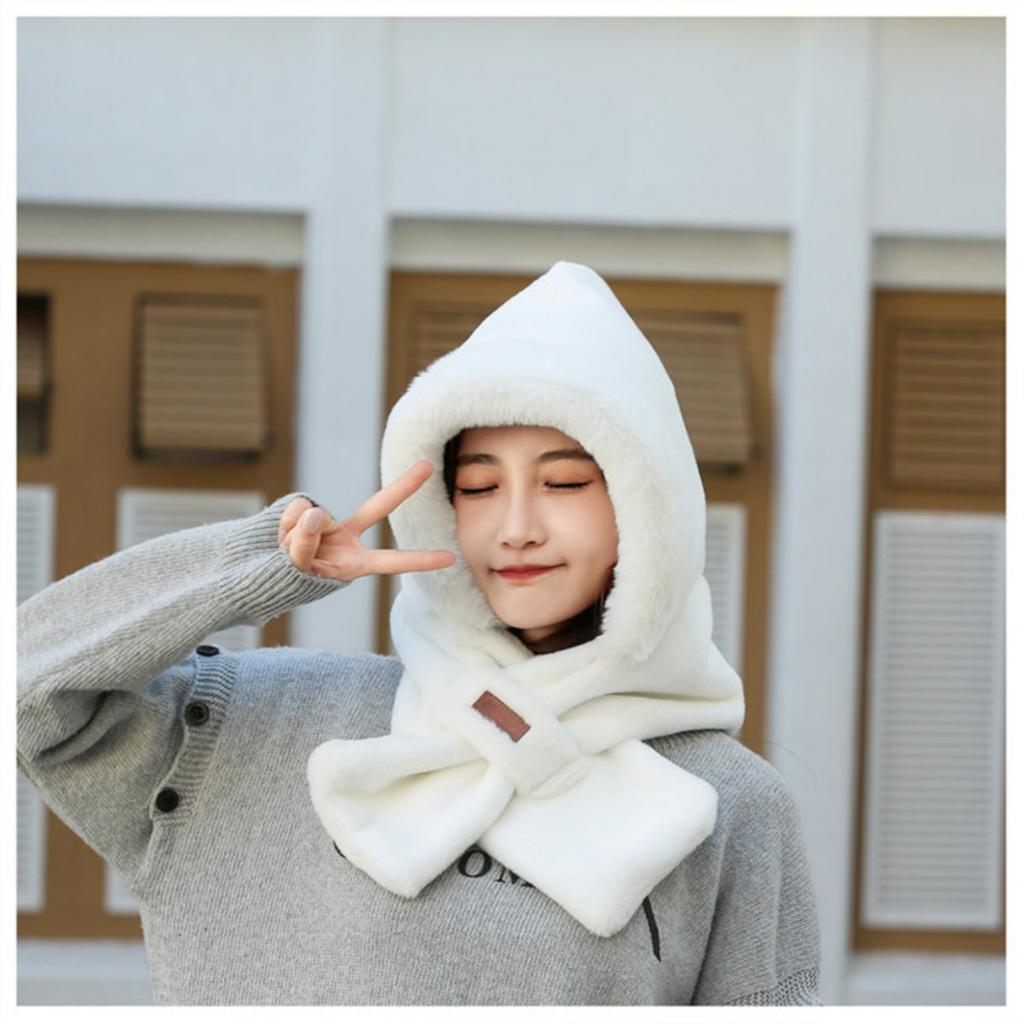 Hat, Scarf, One-piece Hat, Winter Fashion, Versatile, Female Adult Cycling, Warm and Plush Thick Ear Protection, Windproof Hat