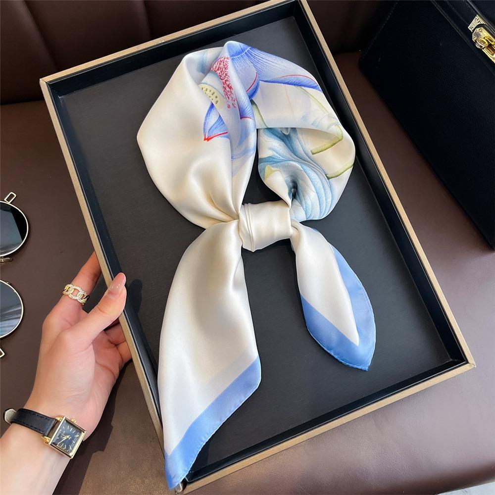 Elegant Yellow Neck Scarf Lemon Print Shawl Breathable Square Silk Scarf for Women