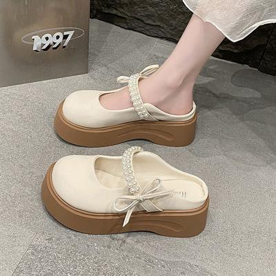 Женские туфли Мэри Джейн на толстой подошве, увеличивающие рост, весна, новая модная модель, с бантом, с закрытым носком, шлепанцы, ретро, сандалии с сердечками