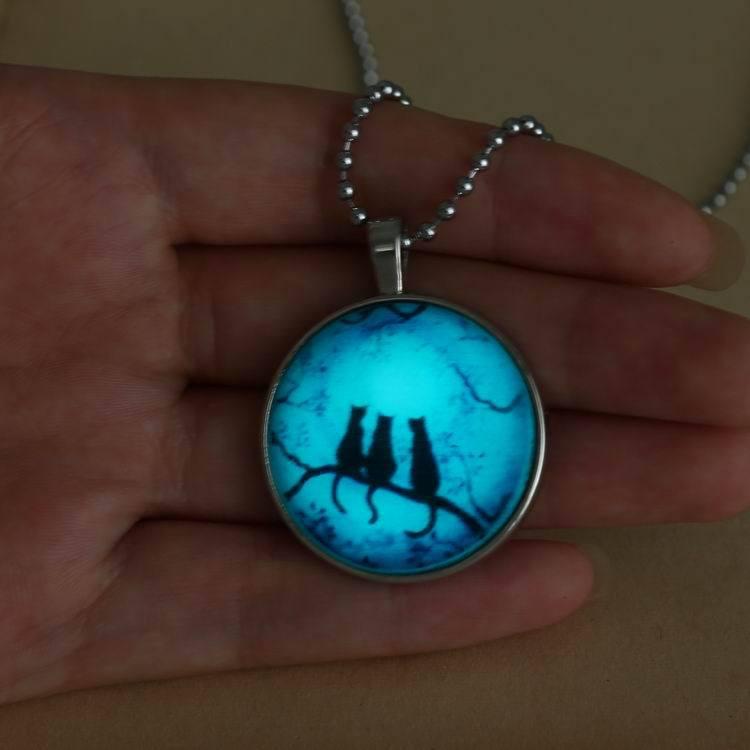 Светящееся в темноте кулон с циветой и кошками, ожерелье, черная цепочка с бусинами, длинное ожерелье для женщин и мужчин, подарок