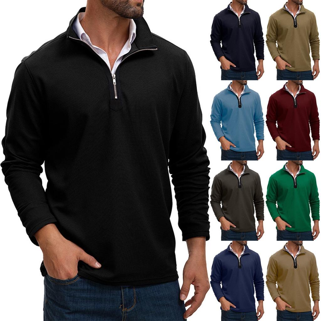 Мужской весенний однотонный топ с полумолнией и воротником-стойкой, с длинным рукавом, мужские повседневные модные топы