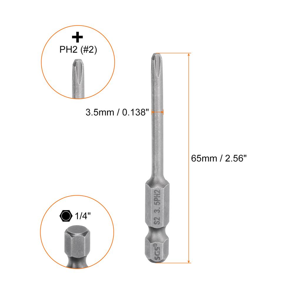 Магнитный бит для крестовой отвертки Phillips PH0 PH1 PH2 PH3 1/4" Шестигранный хвостовик 65 мм Сталь S2 Биты для шуруповерта Крестовая головка Биты для электродрели