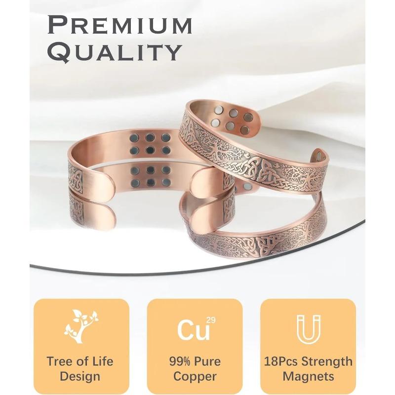 Pure Copper Cuff Bracelet 18Pcs 3500 Gauss Strong Magnetic Therapy Open Bracelet