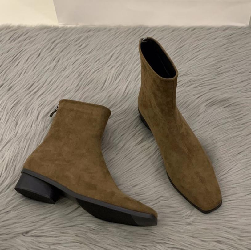 Модные Высококачественные Ботинки Женские До Середины Икры Модные Современные Ботинки на Молнии Сзади Женские Горячая Распродажа Однотонная Обувь Женская Ботильоны Женские Ботинки Женские