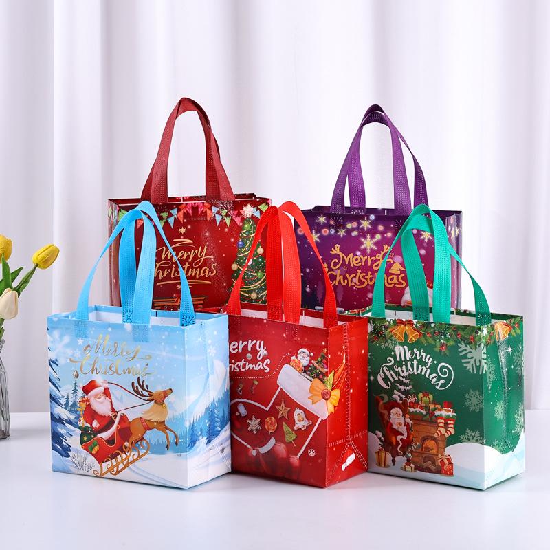 5/10pcs Christmas Gift Bags,Small Reusable Non-Woven Christmas Tote Bags with Handles,Perfect for Gift Wrapping/Party Supplies