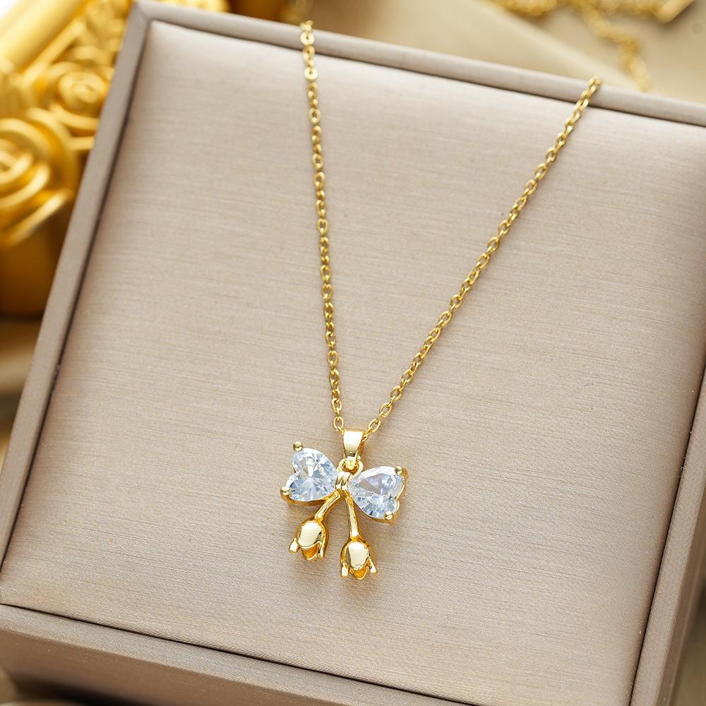 Горячее ожерелье-бантик с бриллиантами, стильное, с цепочкой на ключице и цирконием