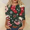 Women's Fashion Casual Seven Sleeve Christmas Printed Round Neck Top