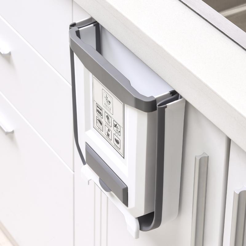 Kitchen Wall-mounted Folding Trash Can Household Cabinet Hanging Storage Trash Basket Creative Classification Hanging Trash Can