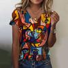 New Women T Shirt Abstract Painting Print Funny Clothes Women Short Sleeve T Shirts Y2k Streetwear Summer Oversized Clothing