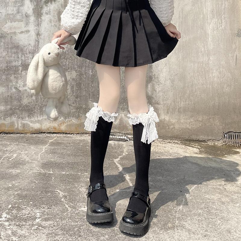 Lace Socks Lace Calf Socks Women Cute Jk Bow Mid-tube Socks Lace-up Stockings Lolita Socks
