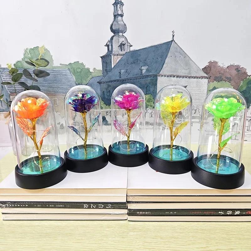 Искусственные розы цветы подарок на день святого валентина для девушки вечная роза светодиодная фольга цветок свадебный декор рождественские подарки