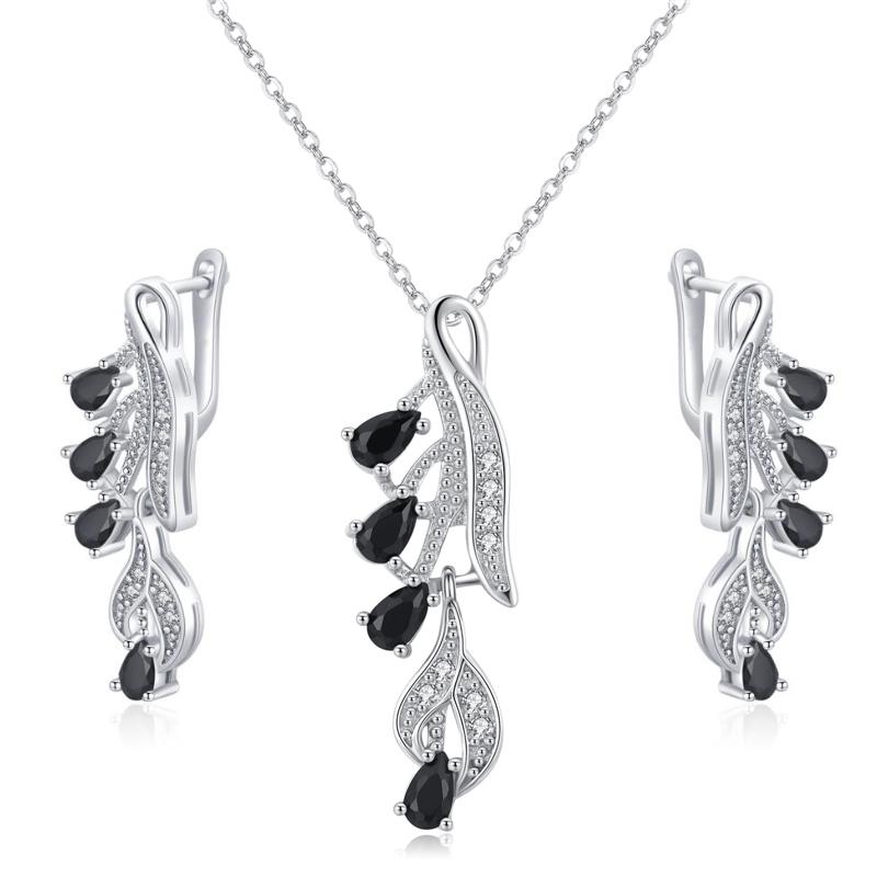 Black Awn Women Black Zircon Jewelry Sets Drop Earrings & Necklace for Women