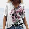 Футболка с черепами, женская рубашка, модная новая повседневная футболка с короткими рукавами, женская одежда для девочек, футболка с v-образным вырезом для женщин
