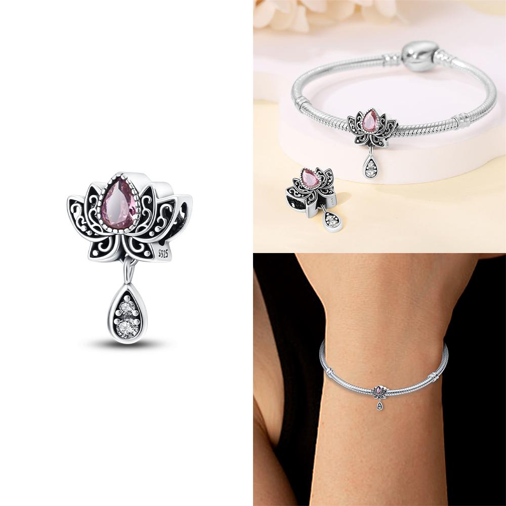 Heart Zircon Charm Bead Charms Authentic Classic copper Plated Lotus Angel Bead Charms Compatible With Bracelets Women Do It Yourself Jewellery Fine G