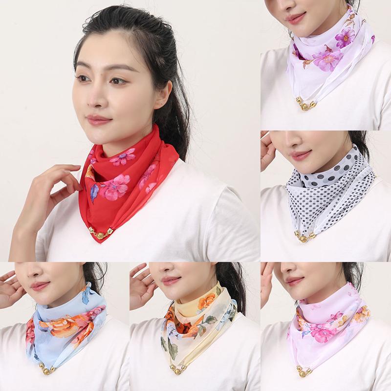 New Magnetic Snap Small Gold Ball Silk Scarf Square Scarf Chiffon Lazy Scarf Spring And Summer