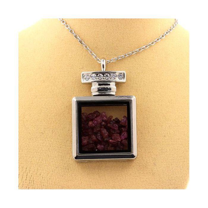 Stones and Minerals. Raw Ruby Necklace. Bottle Model.