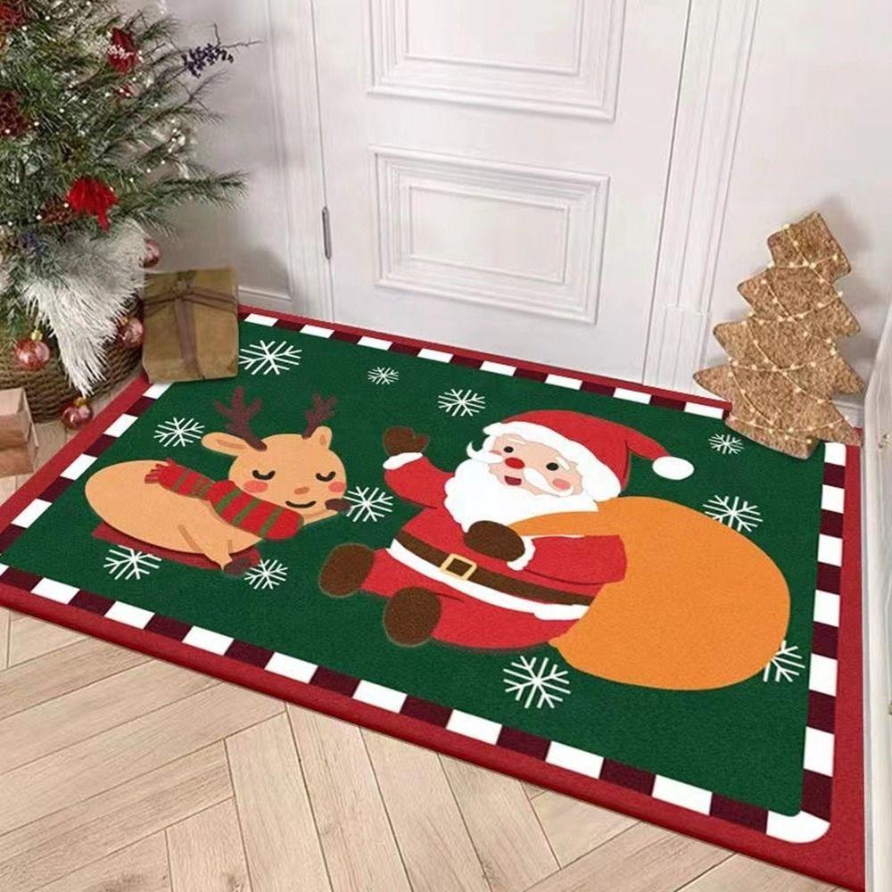 Fashion Crystal velvet Christmas Mat Santa Claus Non-Slip Outdoor Carpet Printed Floor Mat Living Room