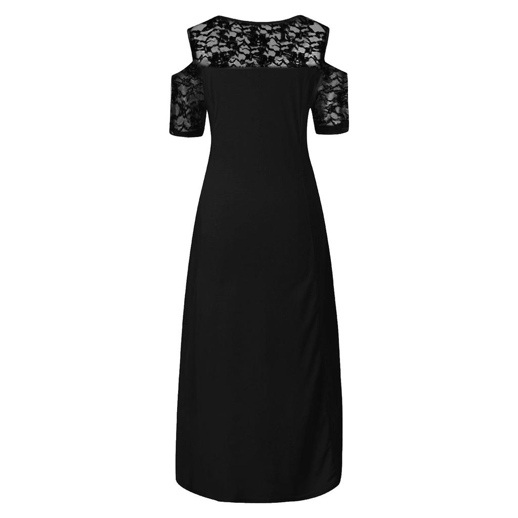 Женское летнее платье с открытыми плечами, кружевной отделкой, элегантное, оверсайз, однотонное