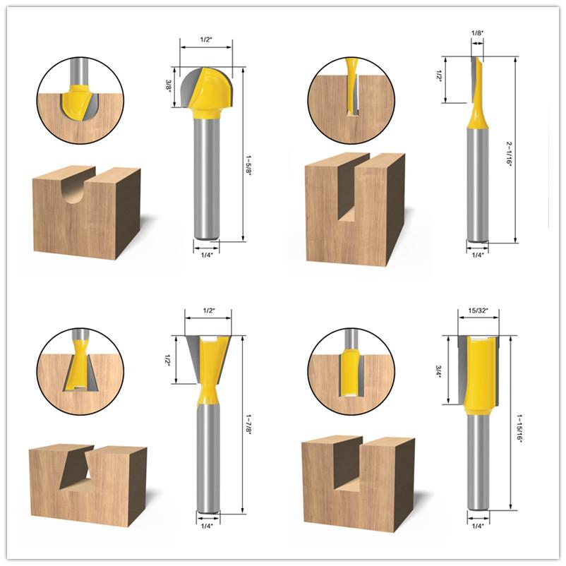 15 шт. 1/4 дюйма, 8 мм, набор фрез, прямая фреза для резки дерева, карбид вольфрама, резка, деревообработка