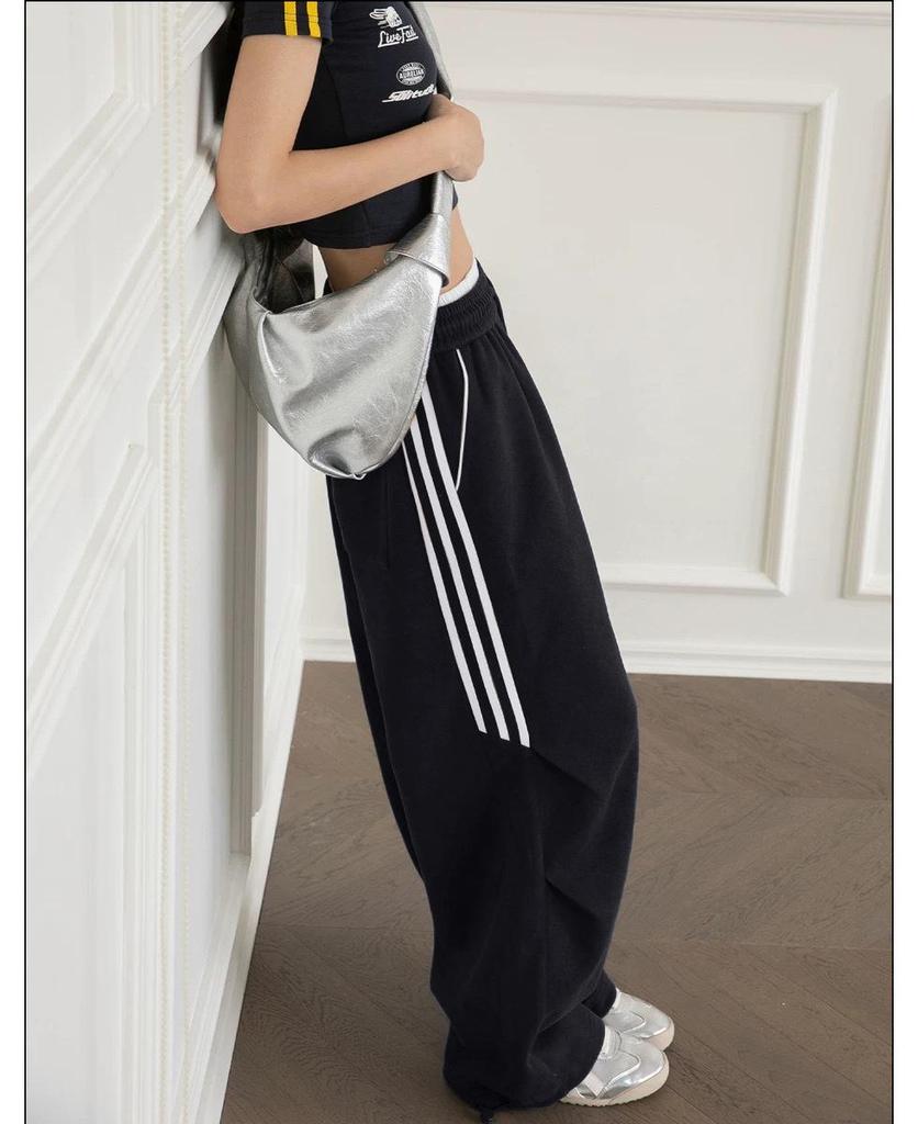 Темно-синие женские широкие спортивные штаны: Повседневные джазовые брюки для уличных танцев на весну/лето