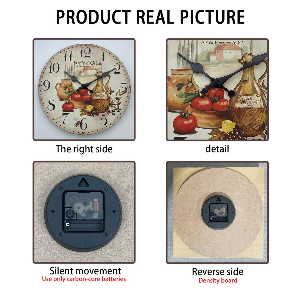 Винтажные деревянные настенные часы с рисунком оливок и помидоров в стиле Прованса для гостиной, спальни, кухни, домашнего декора, бесшумные кварцевые часы, праздничный подарок