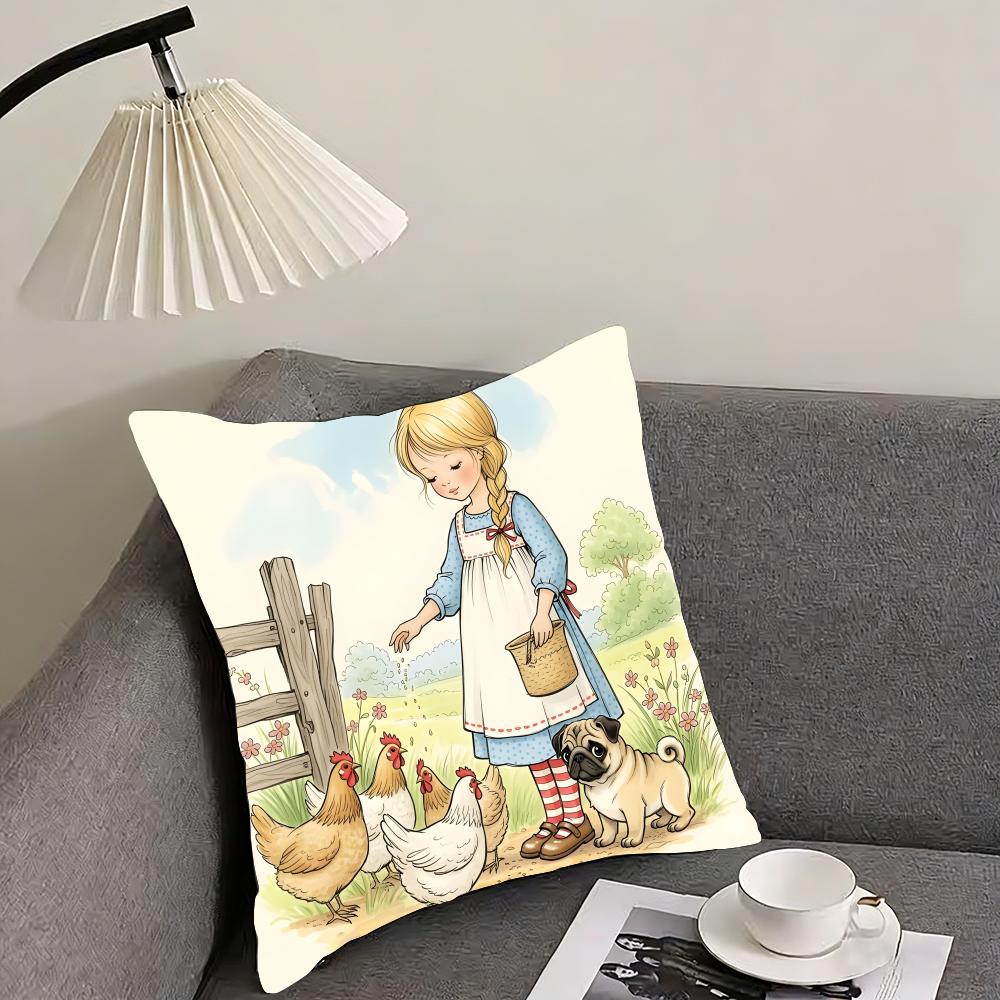 Art Sarah Kay Swing Girl Cushion Cover Pillowcase Ultra Soft Skin Friendly Fabric Cloud Like Comfort Concealed Zipper