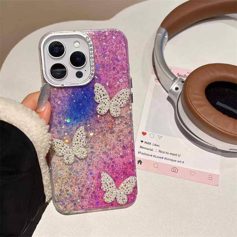 Чехол для iPhone 16 Pro Max Diamond Glitter Butterfly для iPhone 16 15 14 13 12 11 Pro Max Plus Diamond Lens Protection Противоударный чехол