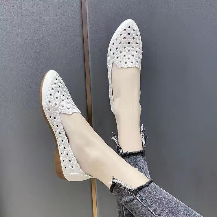 Туфли Doudou из говяжьих сухожилий с мягкой подошвой, красные, с вышивкой, полые, маленькие, одинарные, туфли на танкетке, женские, новые, для мам, летние туфли с одной педалью