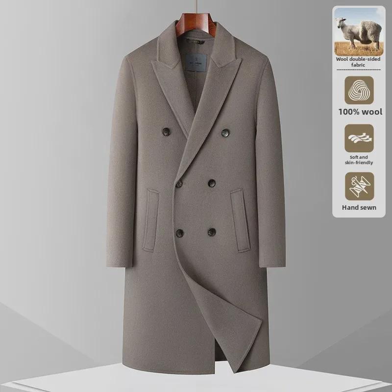 Men’s Handmade 100% Wool Double-Breasted Coat for Autumn/Winter