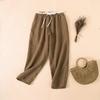 2025 лето новый свободный лен повседневный гарем брюки женские эластичная талия однотонные брюки длиной девять точек