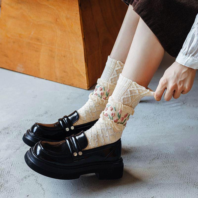 Y2k Kawaii Lolita Socks Cotton Cute Flower Socks Women Winter Sweet Tube Socks For Girls
