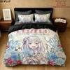 Re Zero Pattern Bedding Quilt Set Quilt Cover Pillowcase Home Birthday Gift(1 * duvet cover + 2 * pillowcase, without core)