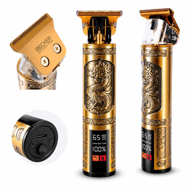 Becker - Dragon Gold - Беспроводная машинка для стрижки волос и бороды для мужчин С золотым светодиодным экраном