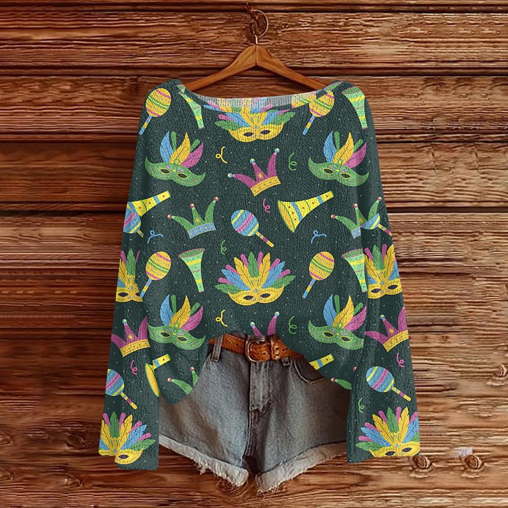 Женский модный пуловер с круглым вырезом, длинным рукавом и принтом, повседневный