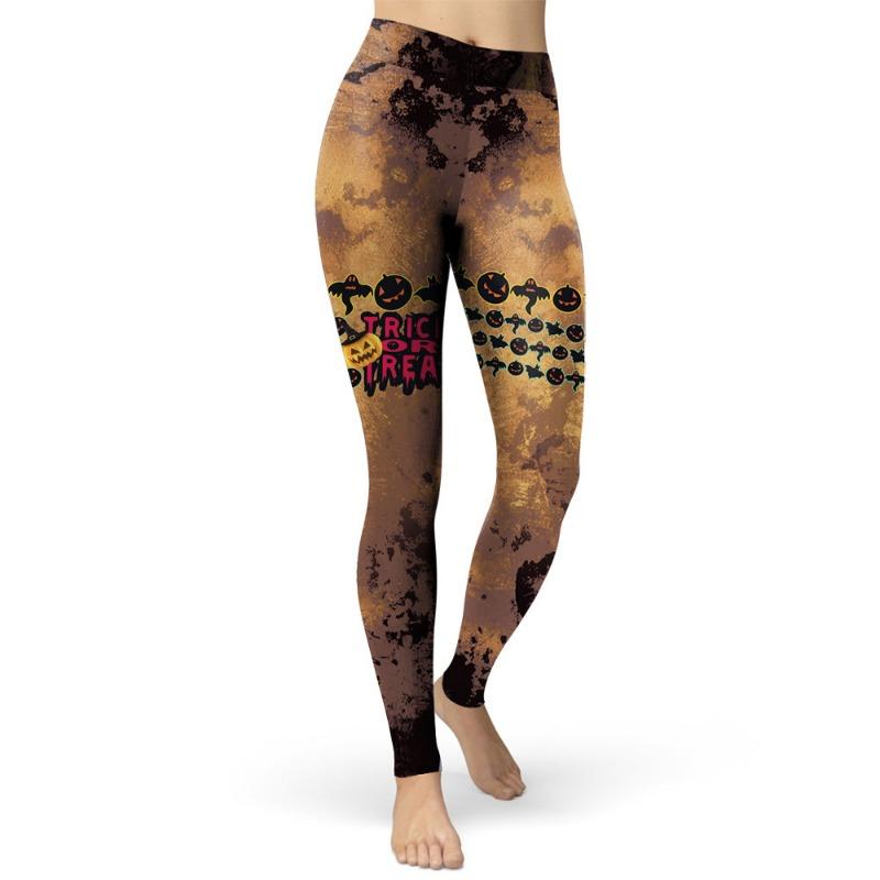 Новые брюки с цифровой печатью Женские брюки для бодибилдинга серии Хэллоуин Тыква Зомби Брюки на резинке