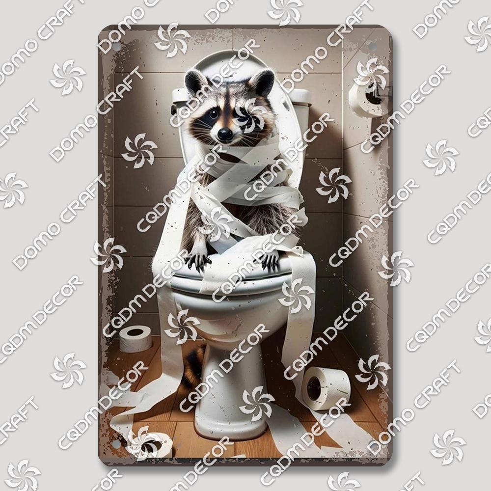 Забавная туалетная жестяная табличка Винтажный металлический постер Кролик Енот Кошка Собака Металлические таблички Ретро настенный декор для кафе ванной дома